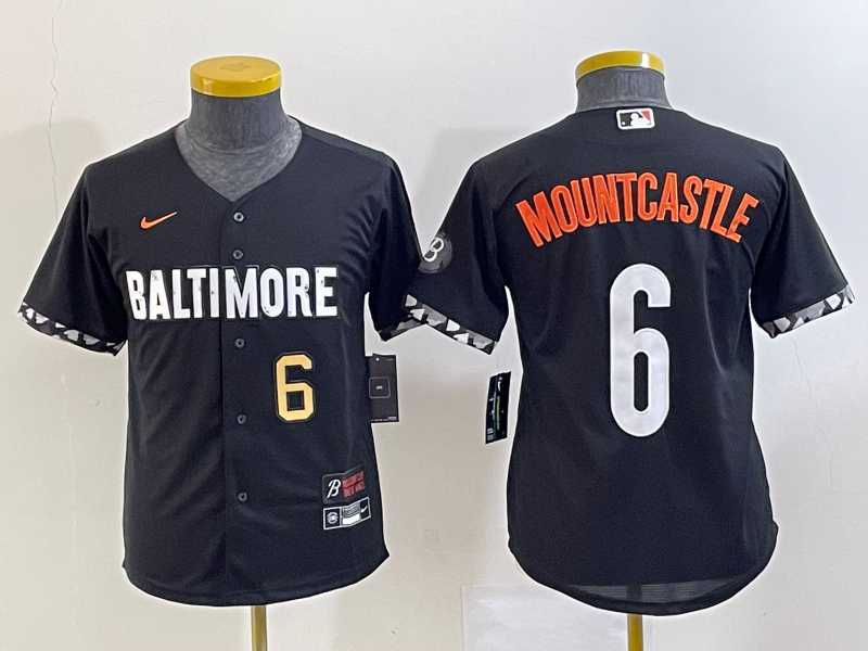 Youth Baltimore Orioles #6 Ryan Mountcastle Number Black 2023 City Connect Cool Base Jersey